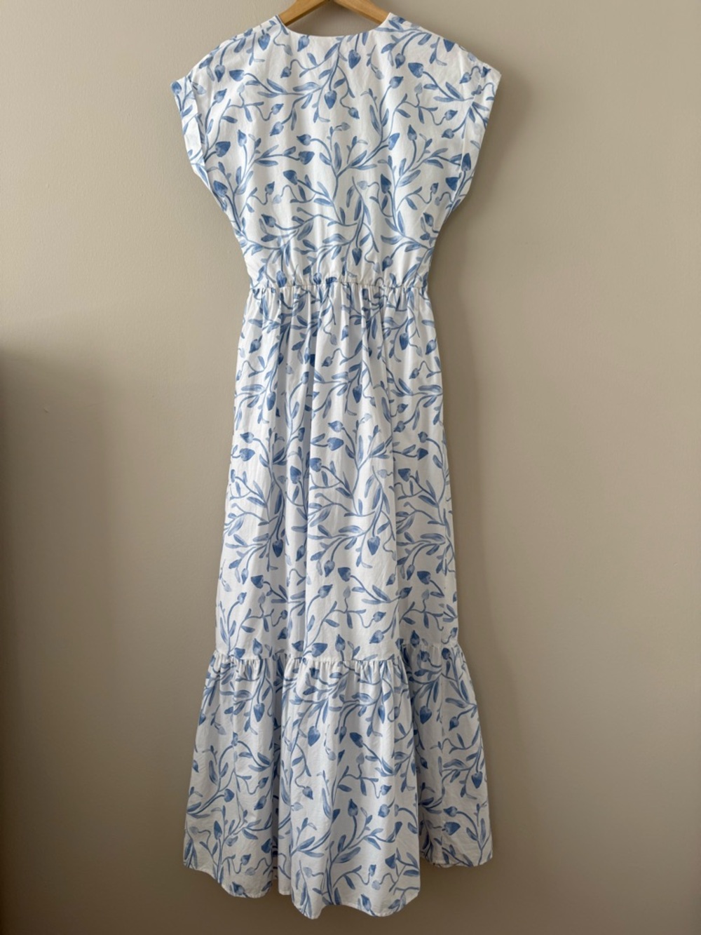 Abercrombie - Tall Cinch-Front Poplin Midi Dress - White & Blue - Picture 11 of 16